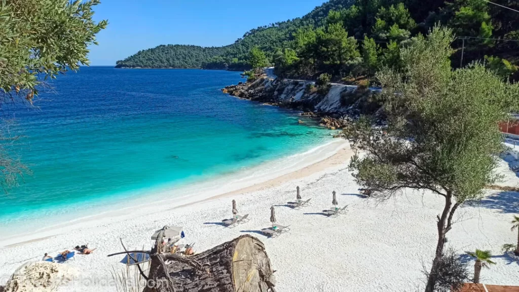 How Marble Beach looks from the south one of the most instagrammable places in Thassos