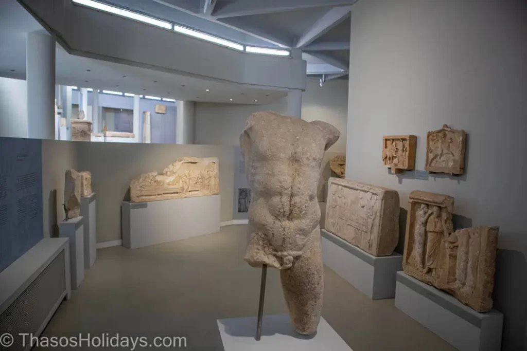 facts about Thassos Archaeological Museum of Thassos Section with statues