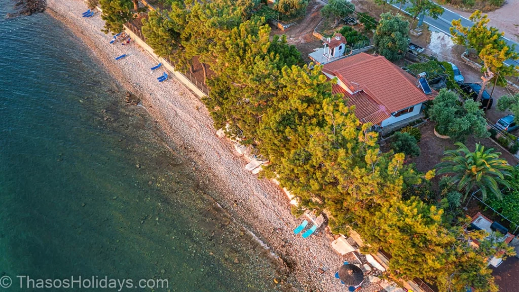 Plaka Beach with a drone during sunset